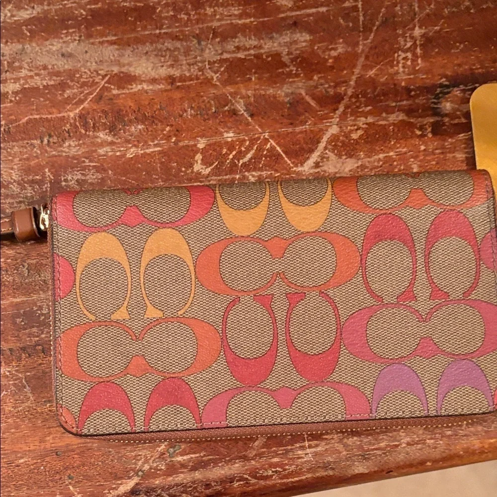Coach Pink and Orange Signature Tote with Wallet
